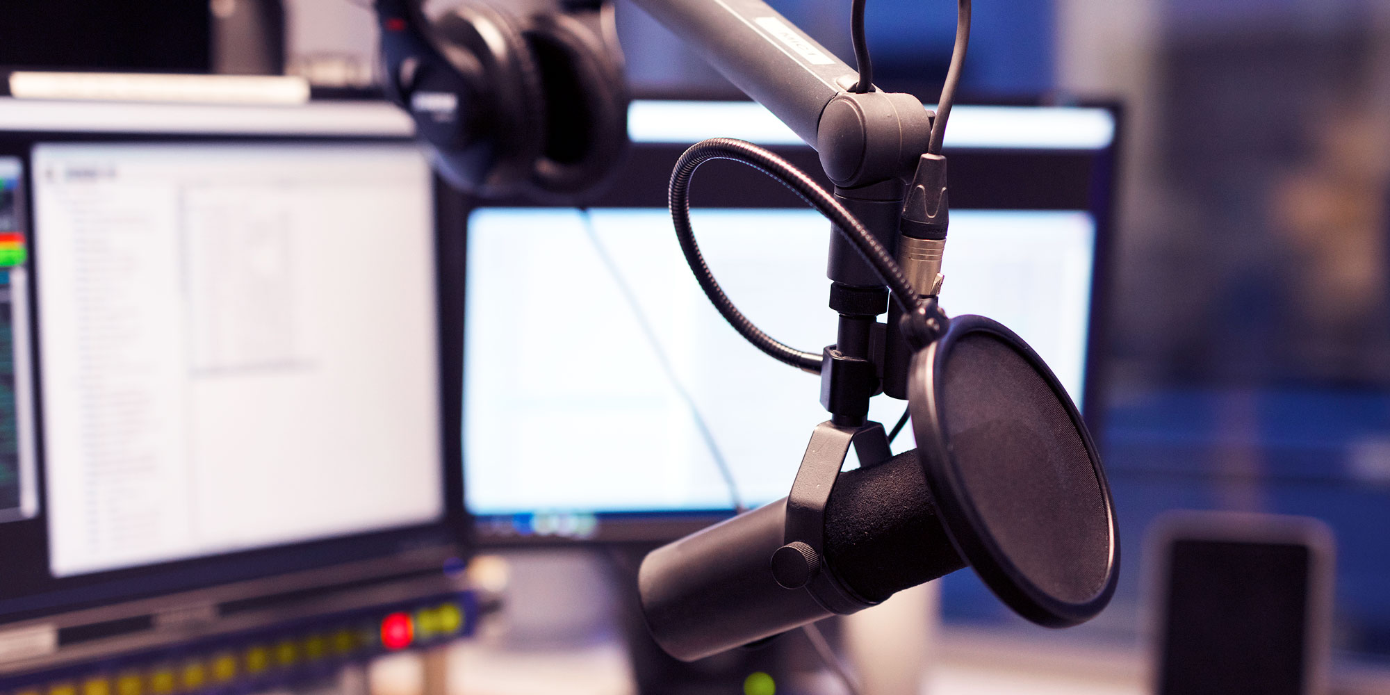 Studio microphone set up for podcast recording